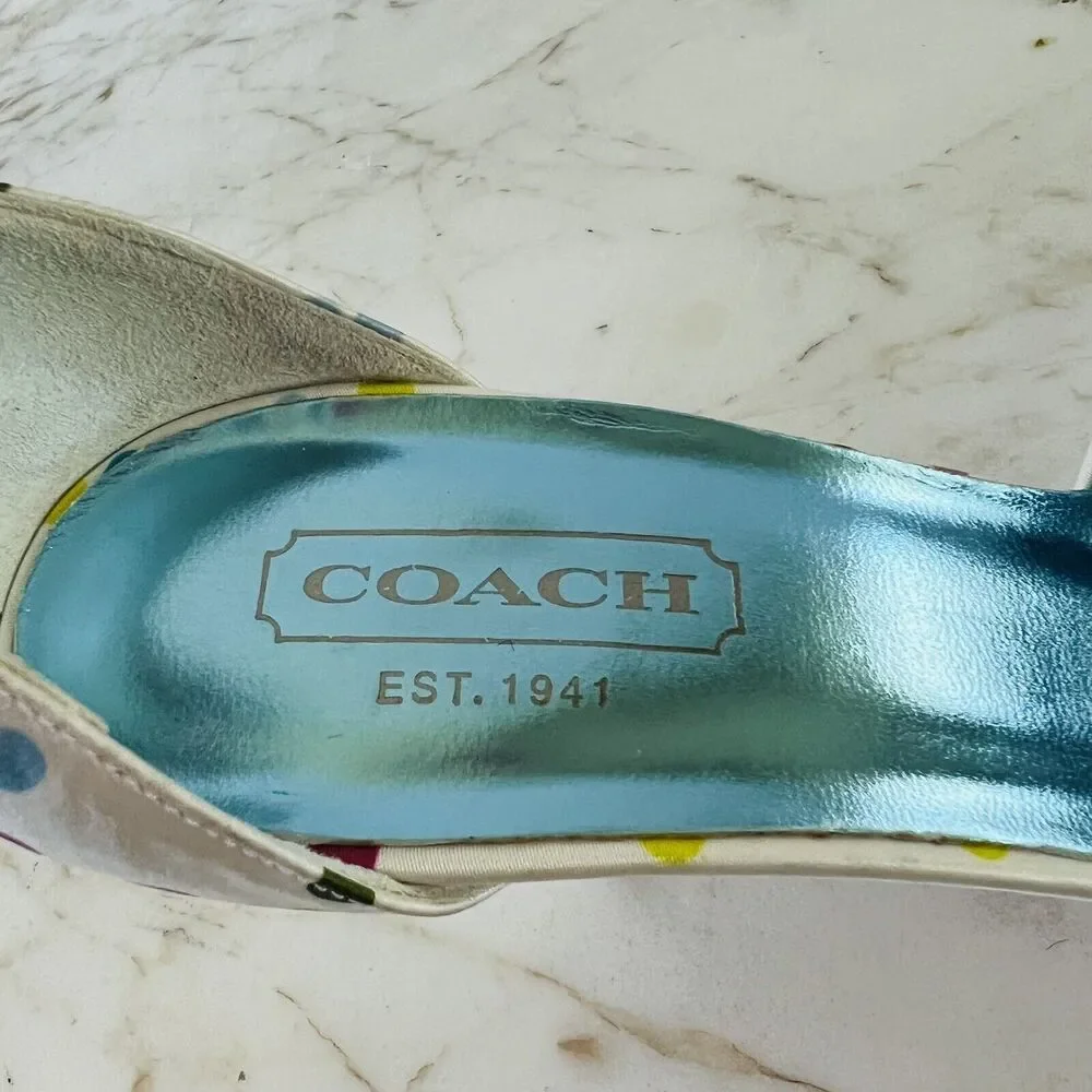 COACH Glena White Multi Satin Polka Dot Heels Bow Accents - US 8.5 - Picture 3 of 9